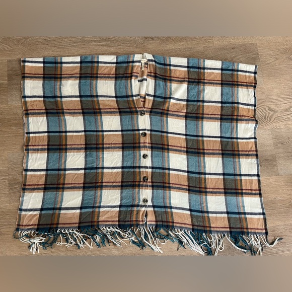 Matilda Jane Just Imagine Paige poncho Womens Windowpane Plaid Tasseled Ruana OS - Picture 5 of 9